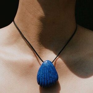 Sophie Buhai Carved Lapis Lazuli Shell Pendant with Silk Chord Brand New/Unused